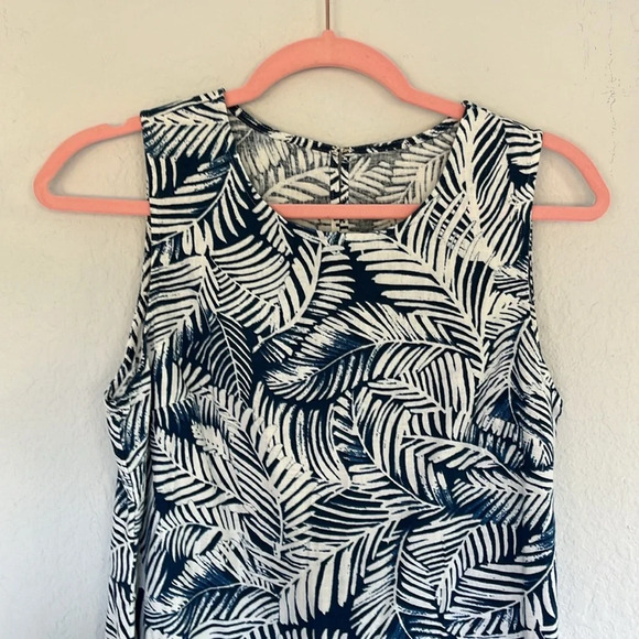 Anne Klein Blue & White Linen Blend Palm Print Dress M - Picture 5 of 9